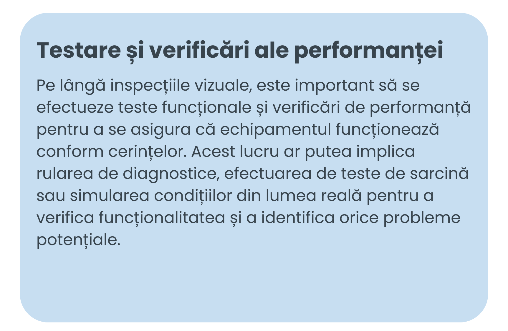 Testarea și verificări ale performanței